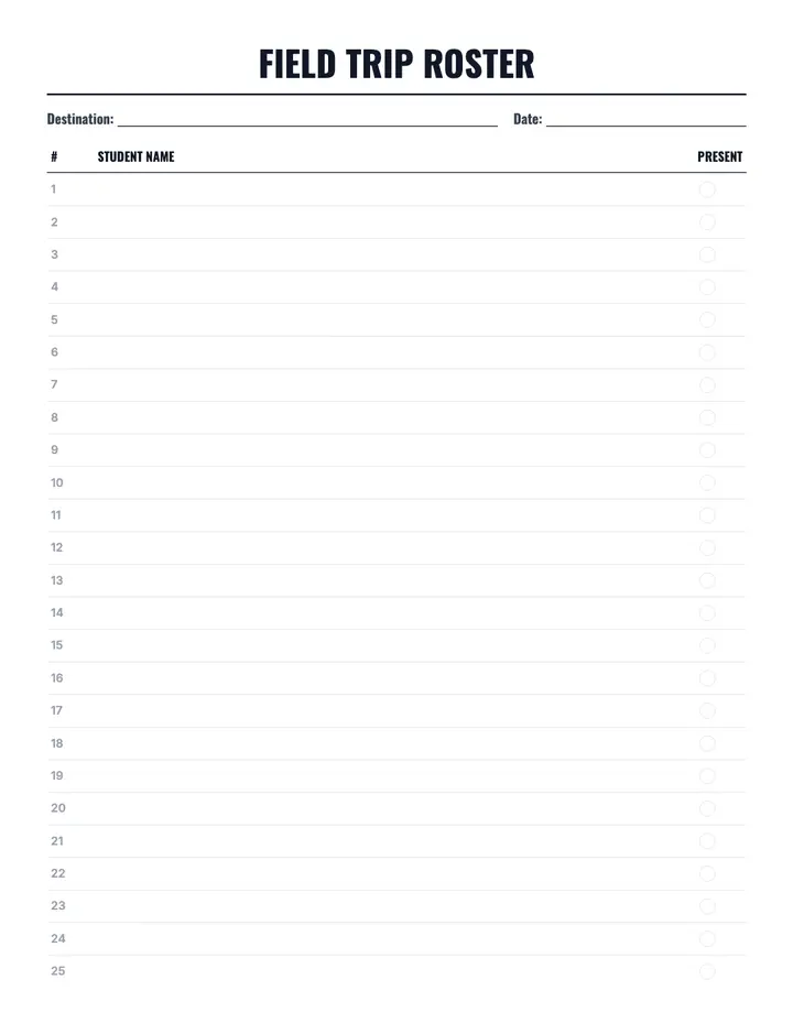 Field Trip Itinerary & Roster printable template — School