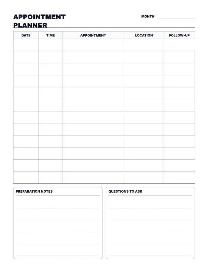 Appointment Planner printable template — Planner
