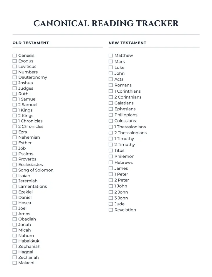 Canonical Reading Tracker printable template — Faith