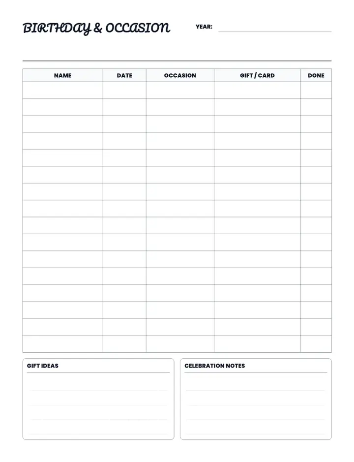 Birthdays Pages printable template — Home