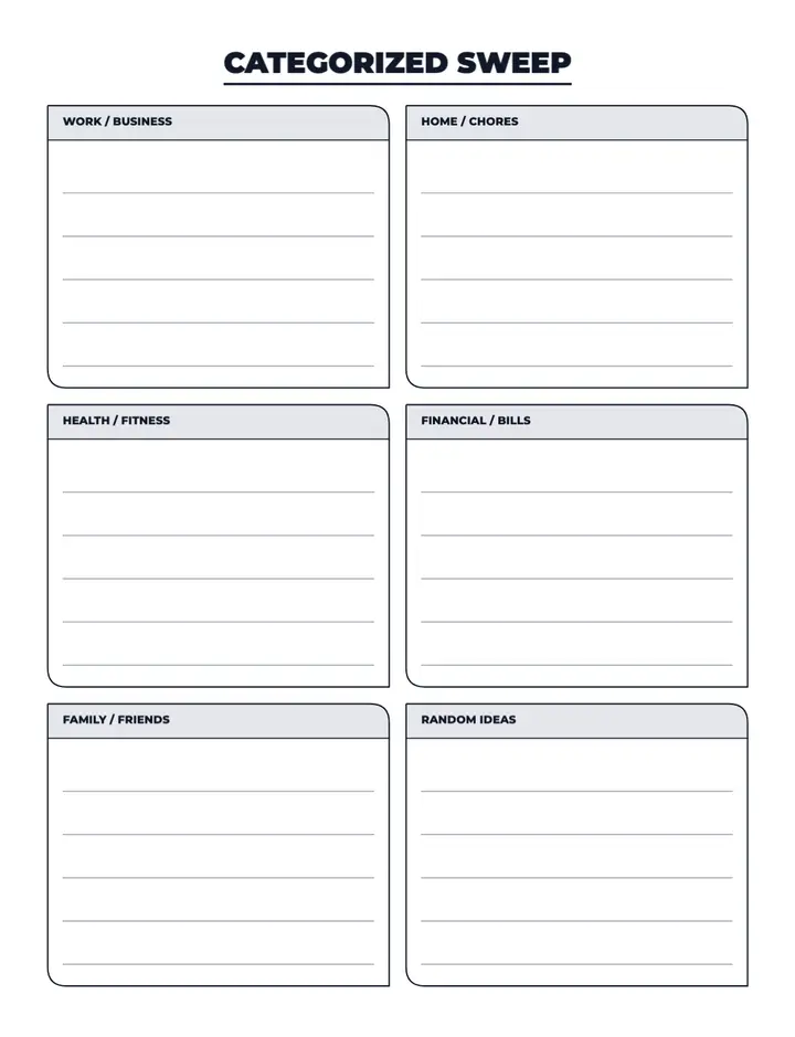 Categorized Sweep printable template — Productivity