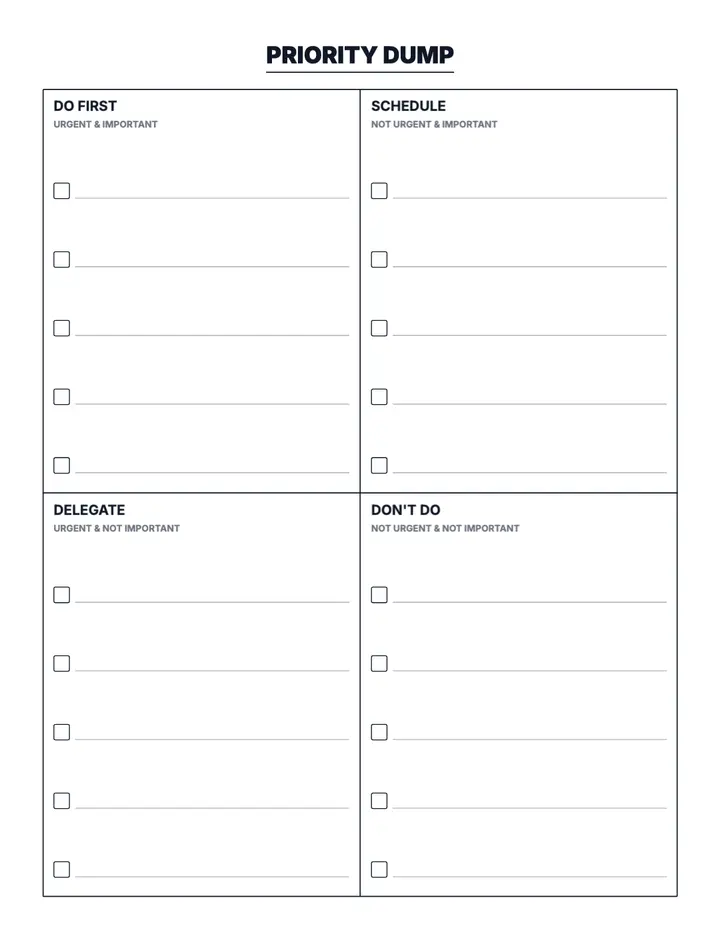 Eisenhower Matrix printable template — Productivity