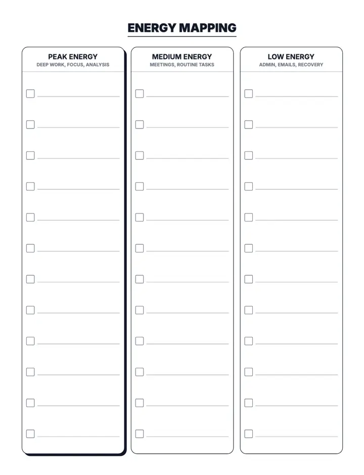 Energy Mapping printable template — Productivity