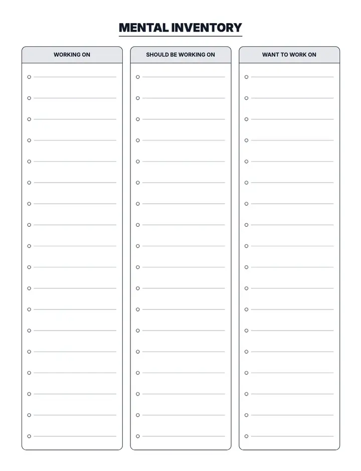 Mental Inventory (BuJo) printable template — Productivity