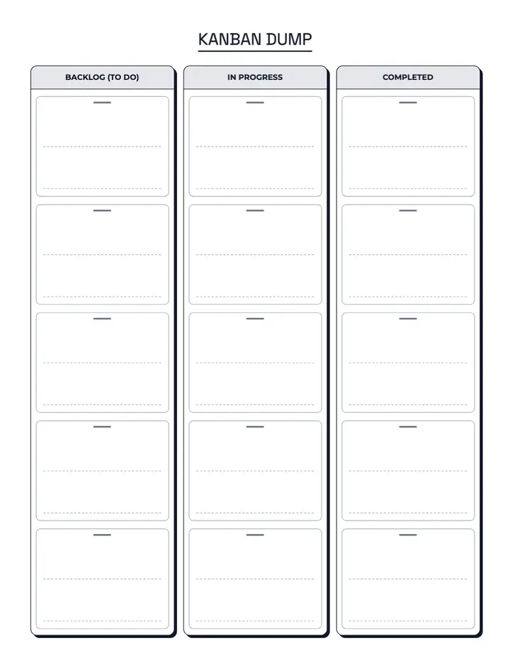Kanban Board Dump printable template — Productivity