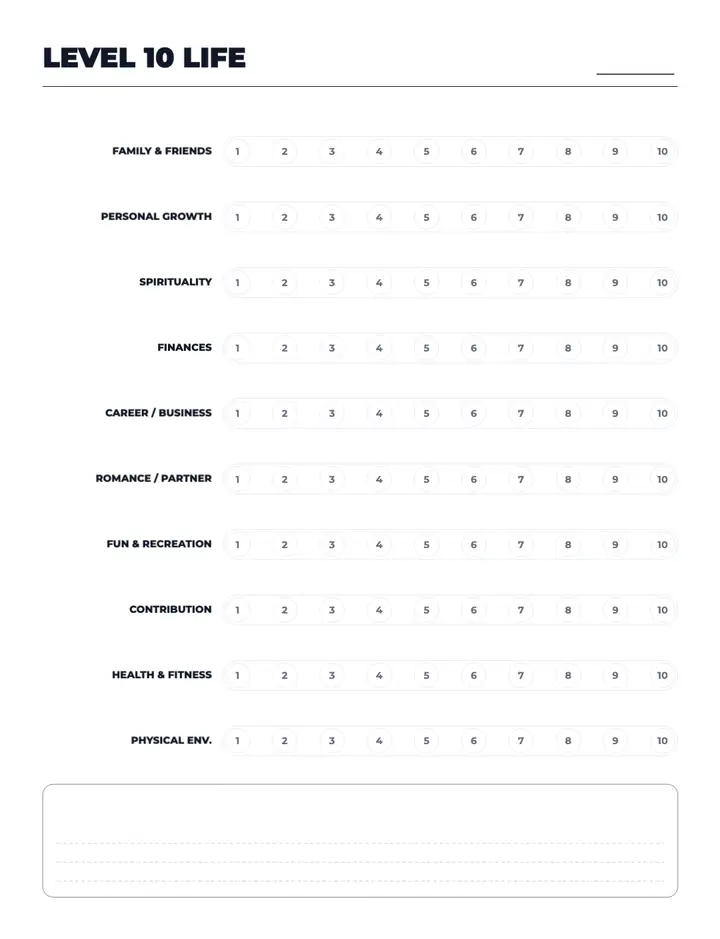 Level 10 Life printable template — Goals