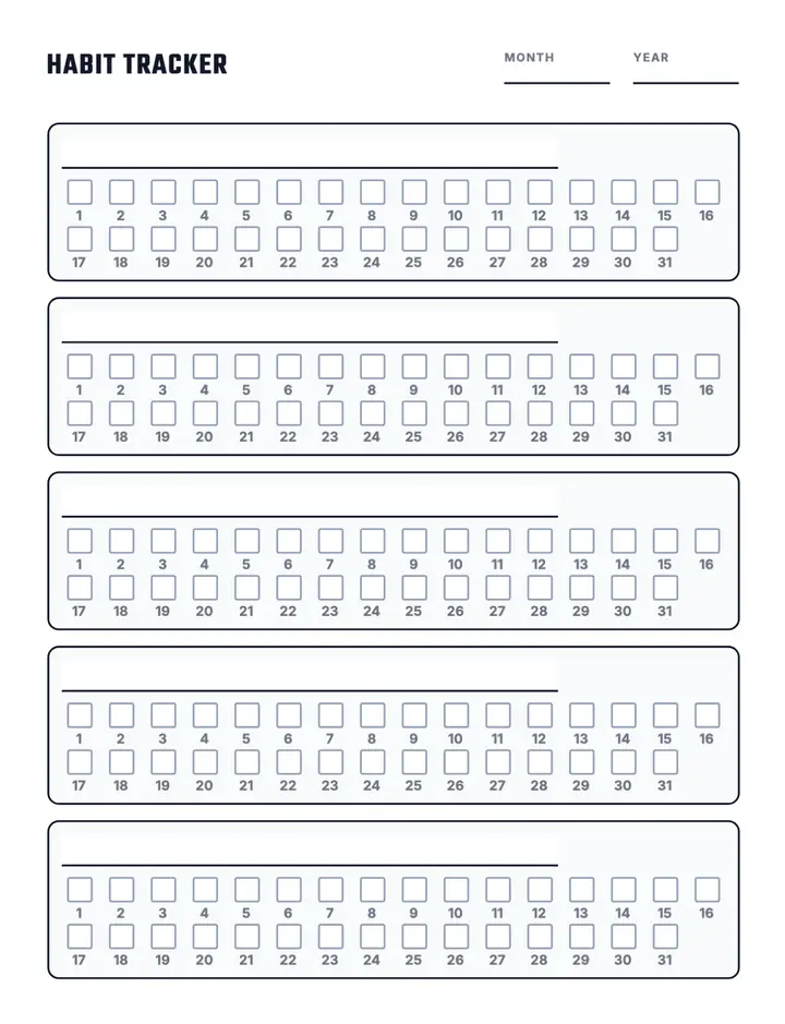 Habit Tracker (Seinfeld) printable template — Productivity