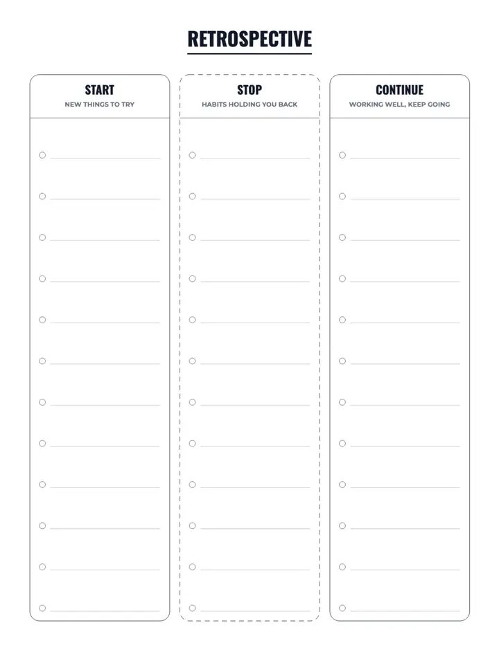 Agile Retrospective printable template — Productivity