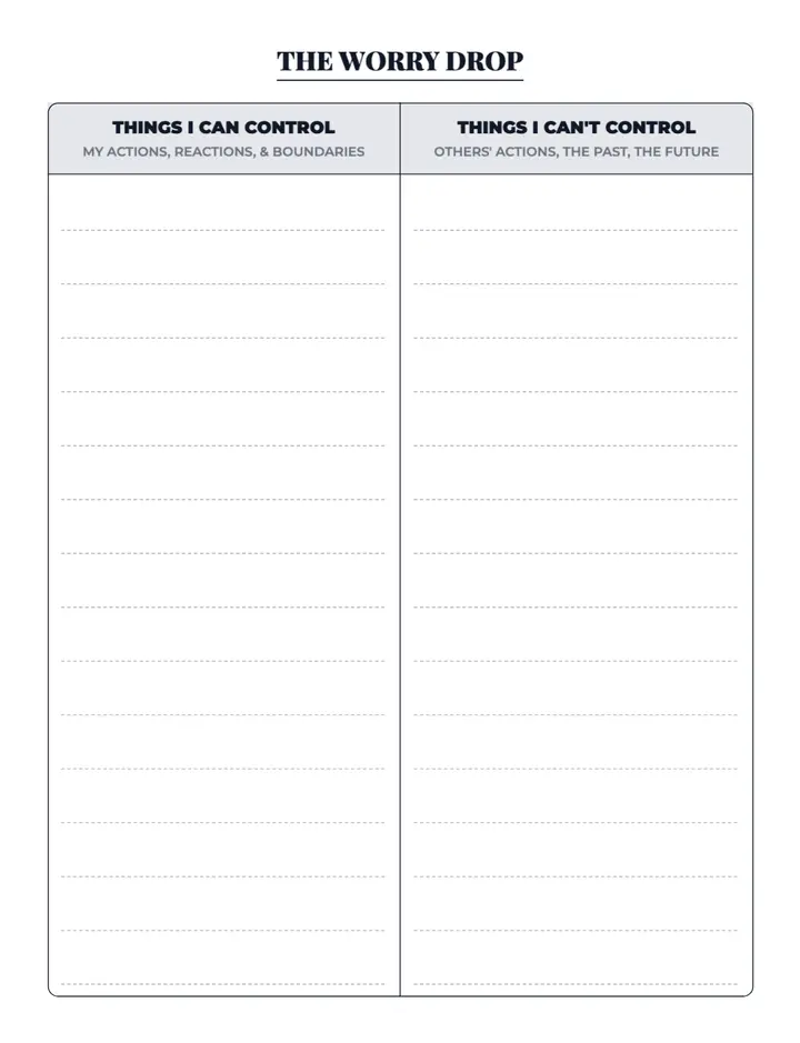 Sphere of Control printable template — Productivity