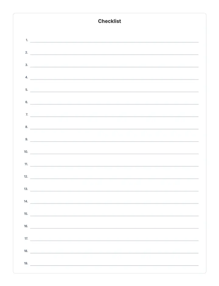 Checklist — Numbered printable template — Checklists