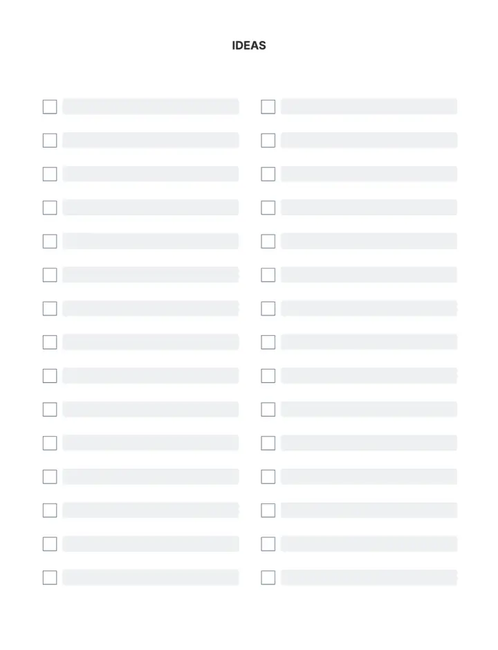 Ideas — Two Column printable template — Checklists