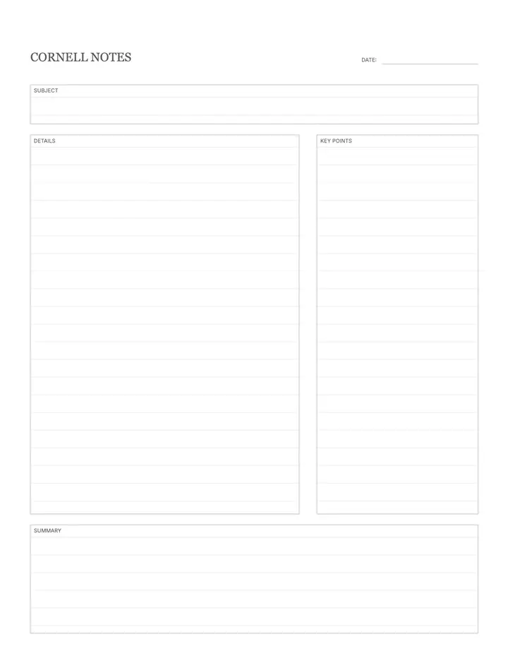 Cornell Notes printable template — Notebook