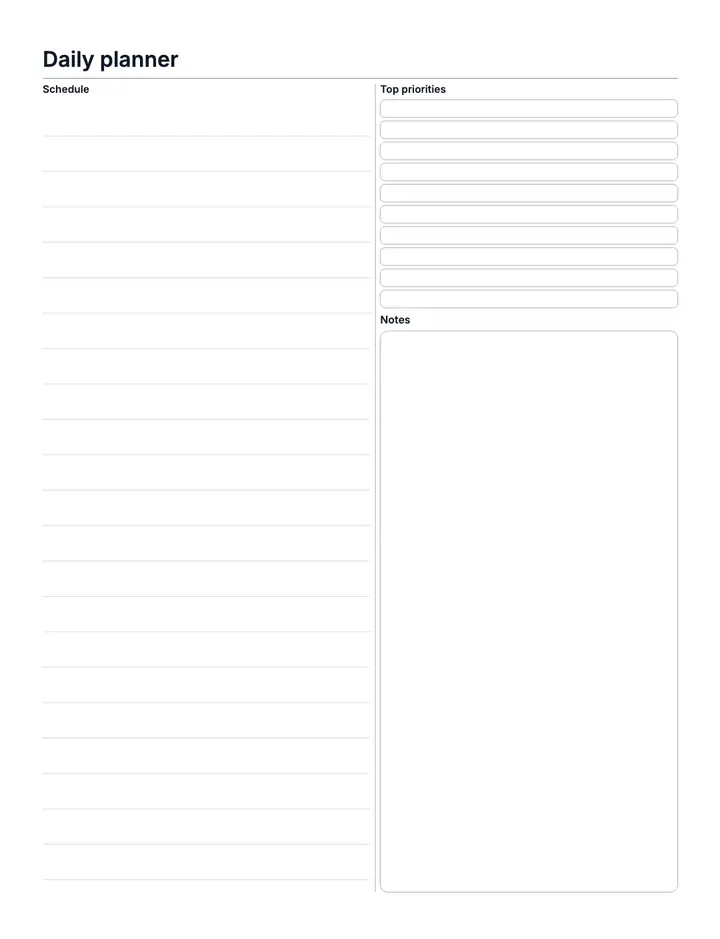 Daily Planner (Undated) printable template — Planner