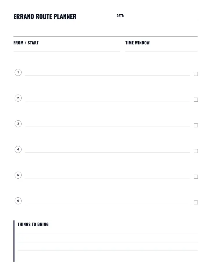 Errand Route Planner printable template — Home