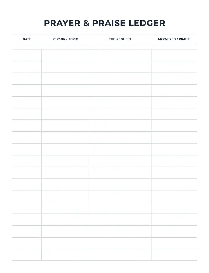 Prayer & Praise Ledger printable template — Faith