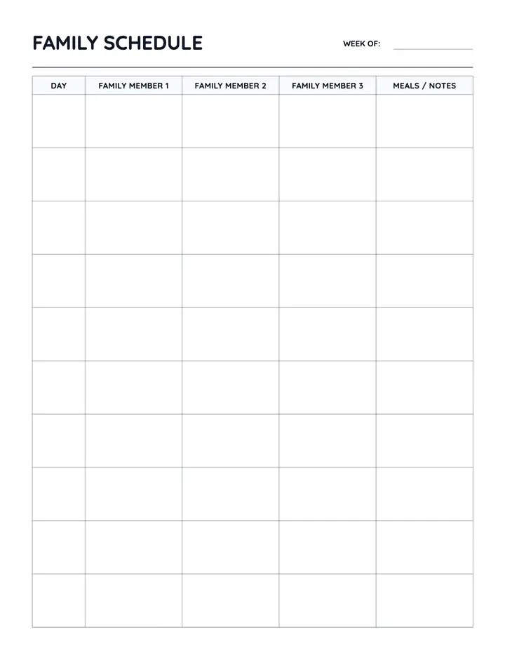 Family Schedule Planner printable template — Home