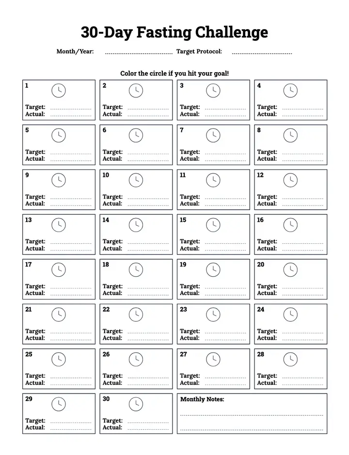 Intermittent Fasting Tracker — 30-Day Challenge printable template — Health