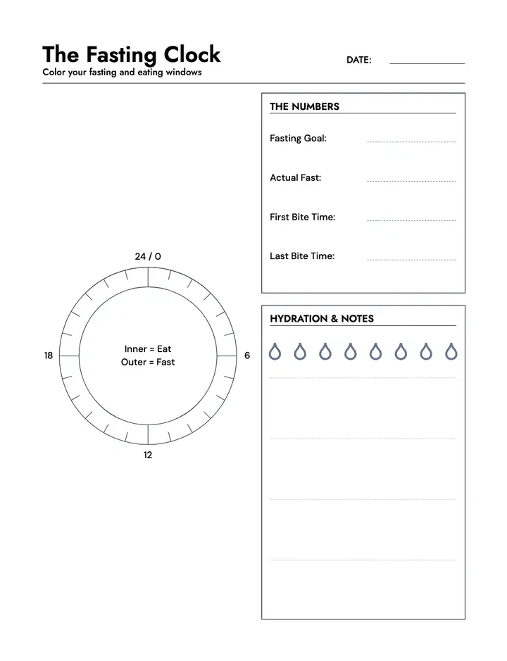 Intermittent Fasting Tracker — 24-Hour Fasting Clock printable template — Health