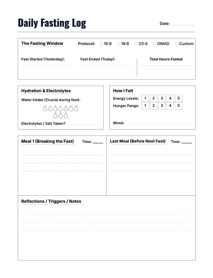 Intermittent Fasting Tracker — Daily Fast Journal printable template — Health
