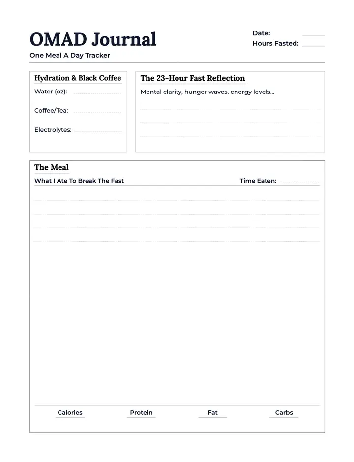 Intermittent Fasting Tracker — OMAD Journal printable template — Health