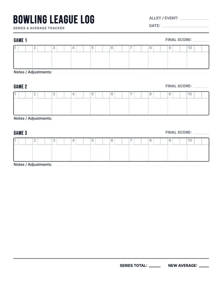 Bowling League Night printable template — Games