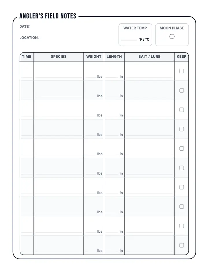 Angler's Field Notes printable template — Games