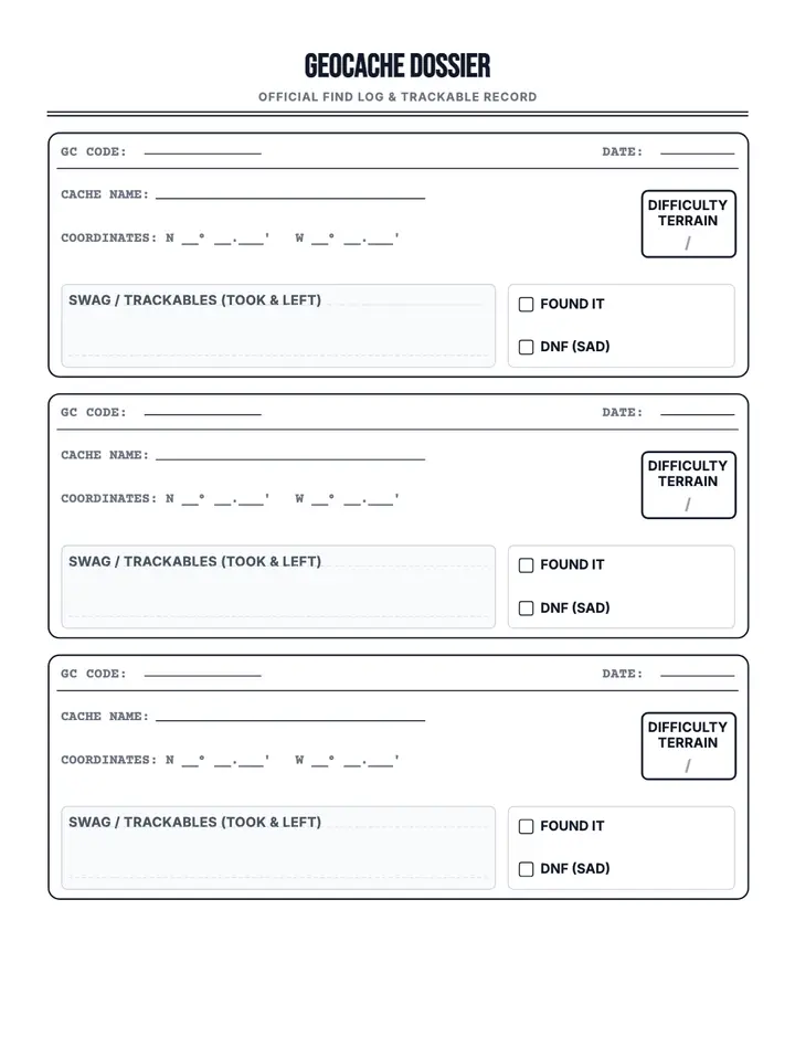 Geocache Dossier printable template — Games