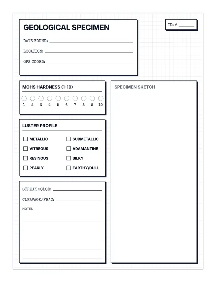 Geological Specimen printable template — Games