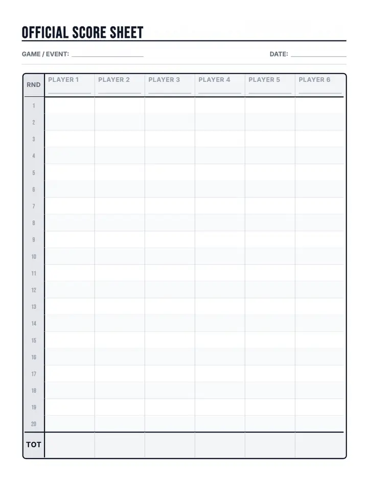 Universal Scorepad printable template — Games