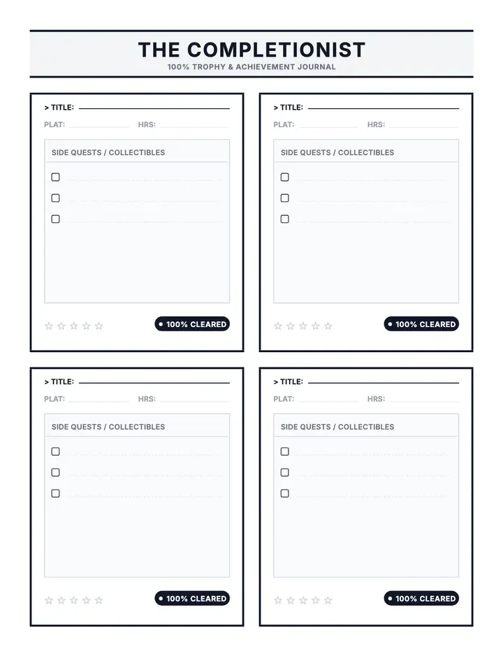 Completionist Journal printable template — Games