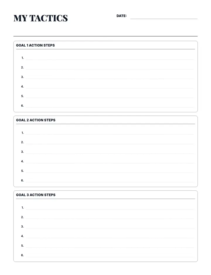 Goal Tactics Planner printable template — Goals