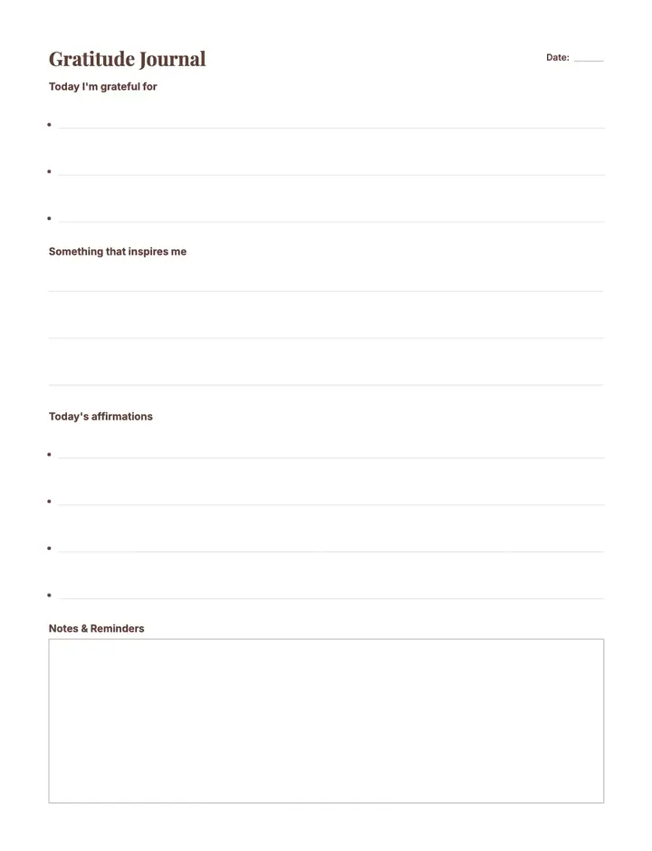 Gratitude Daily printable template — Health