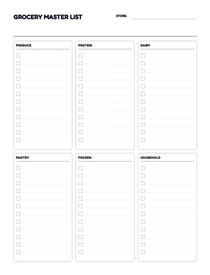 Grocery Master List printable template — Home