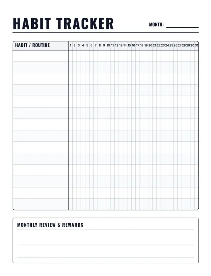 Monthly Habit Tracker printable template — Productivity