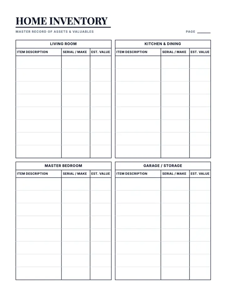 Home Inventory printable template — Home
