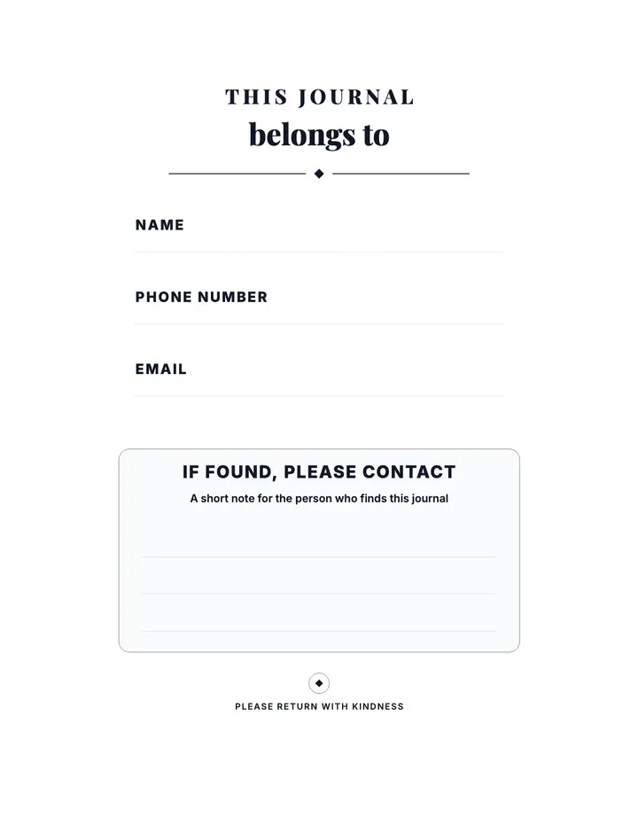 Journal Owner Page printable template — Notebook