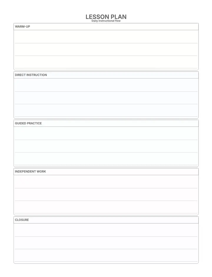 Lesson Plan (Blocks) printable template — School