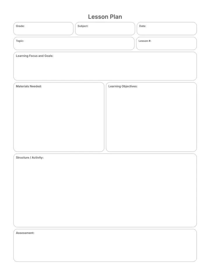 Lesson Plan (Cards) printable template — School