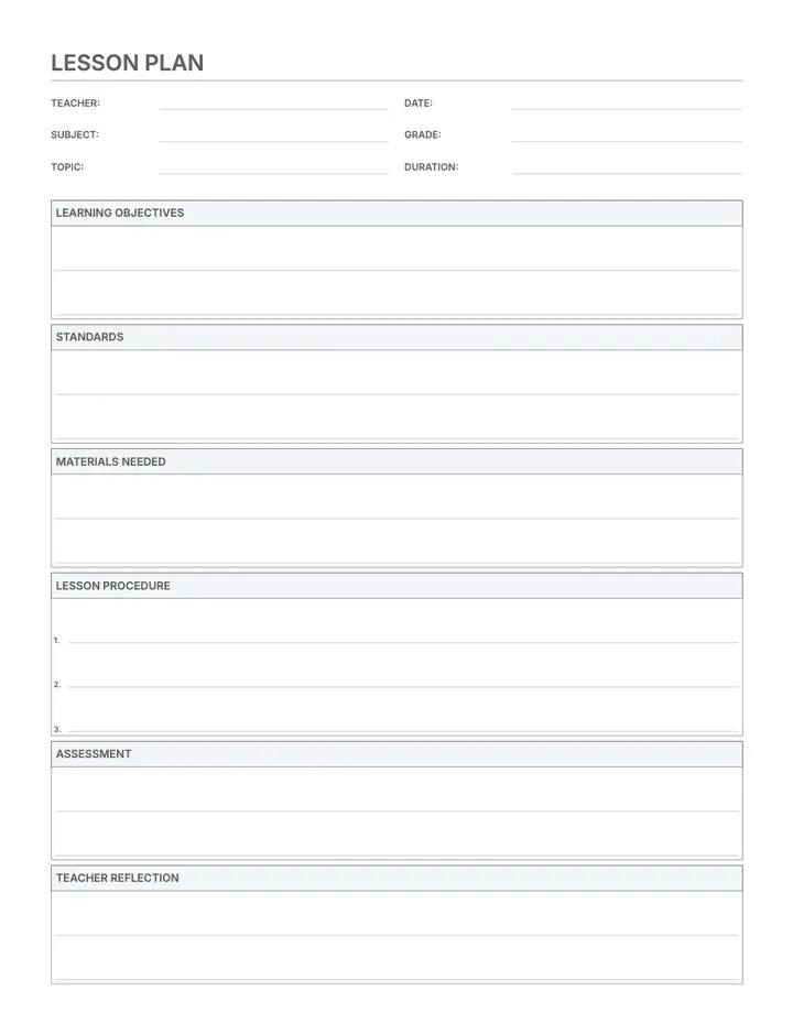 Lesson Plan (Classic) printable template — School
