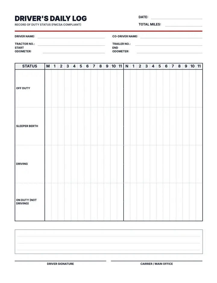 Trucker / Driving Log printable template — Logbooks