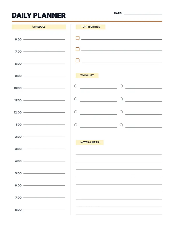 Daily Productivity Planner printable template — Productivity