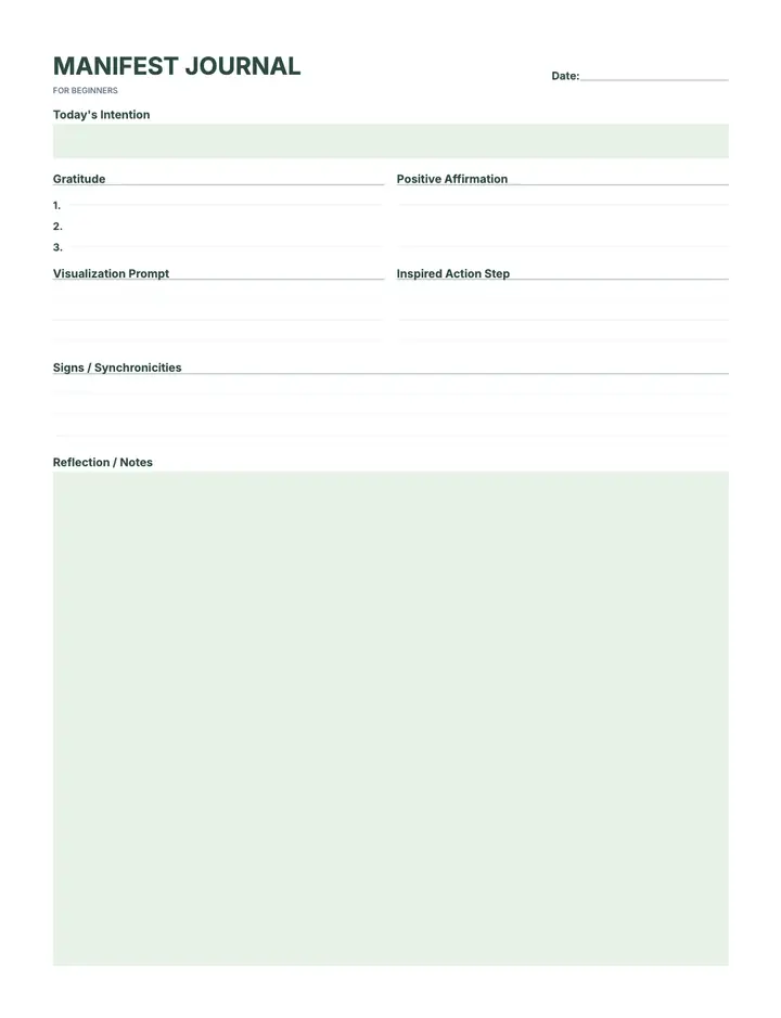 Manifest Journal printable template — Goals