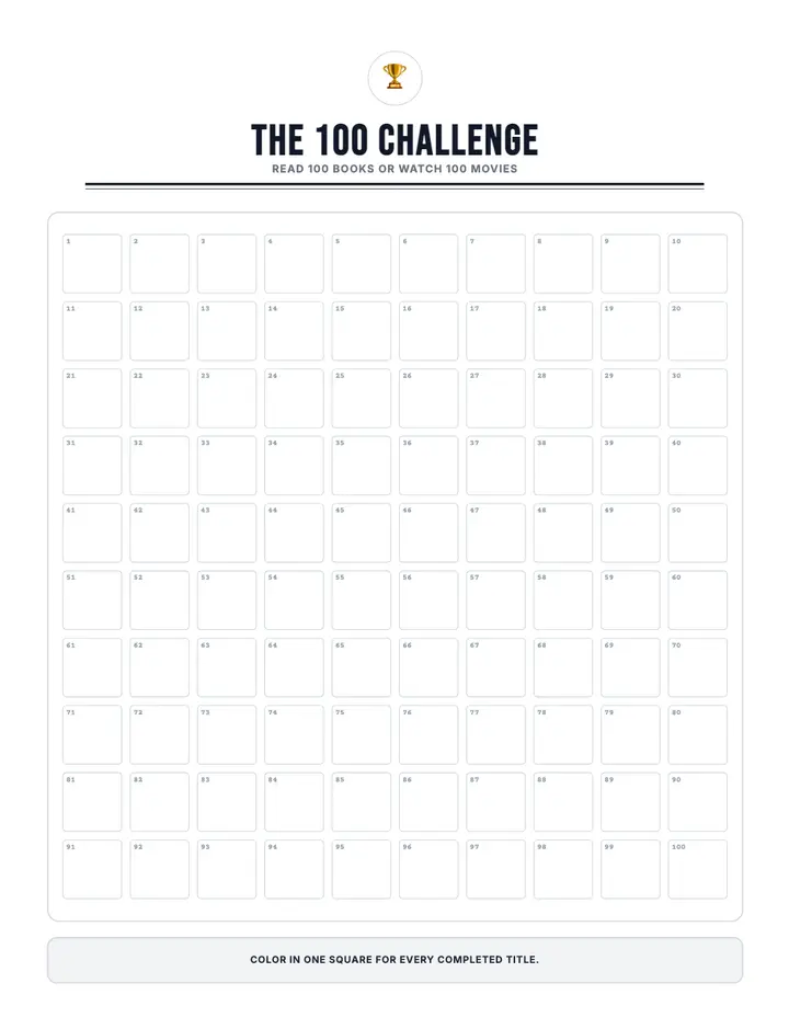 The 100 Media Challenge printable template — Media & Books