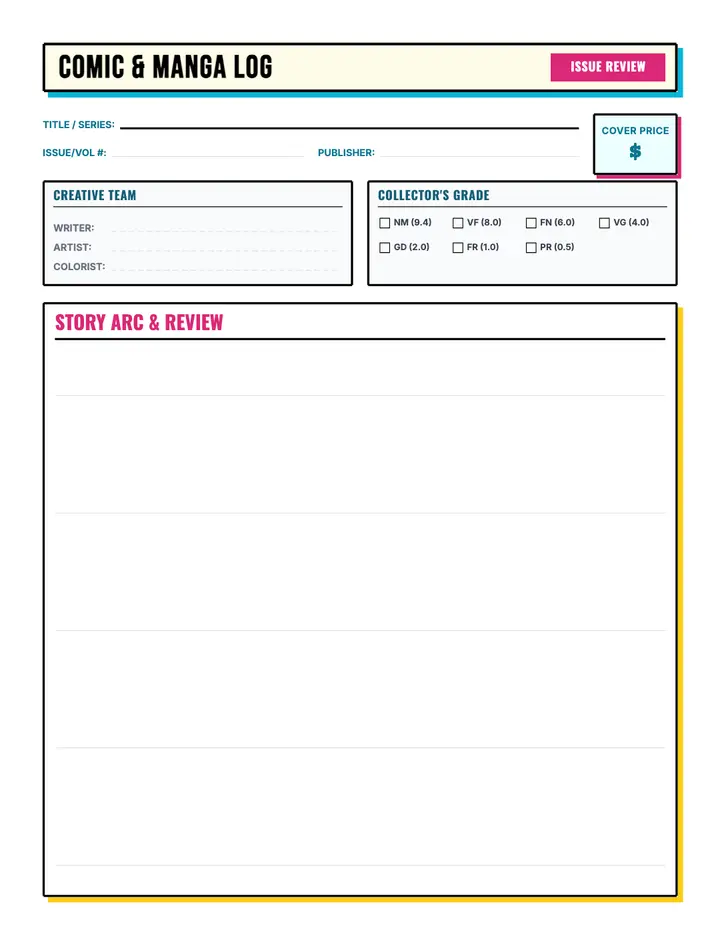 Comic & Manga Collector printable template — Media & Books
