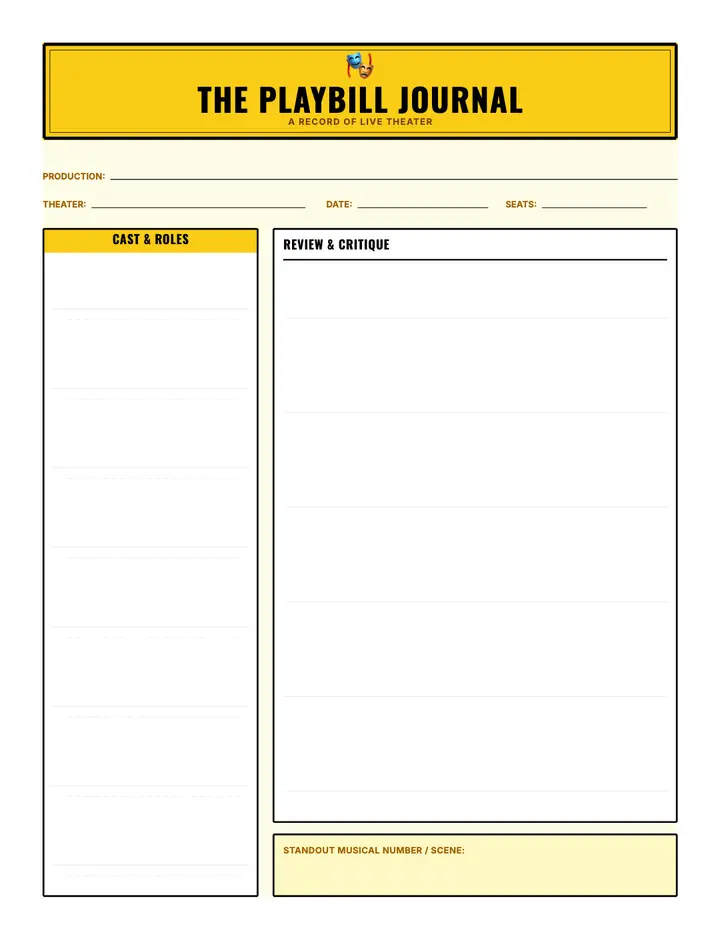 Broadway Playbill Journal printable template — Media & Books