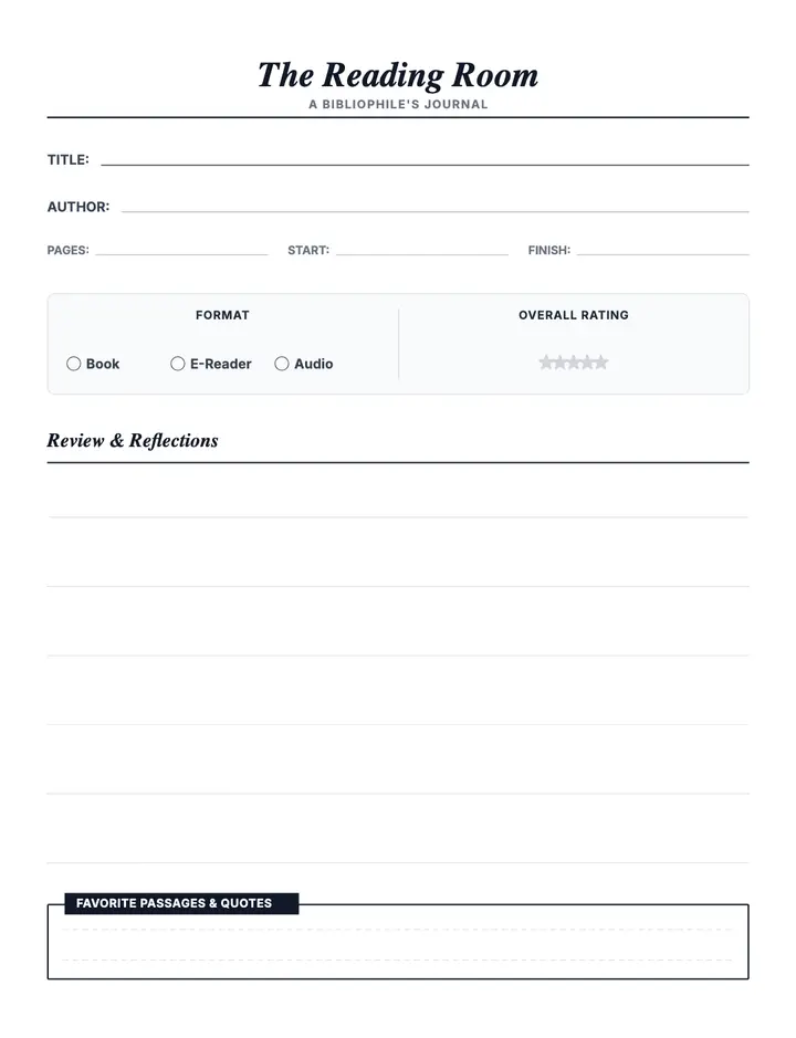 Bibliophile Book Review printable template — Media & Books