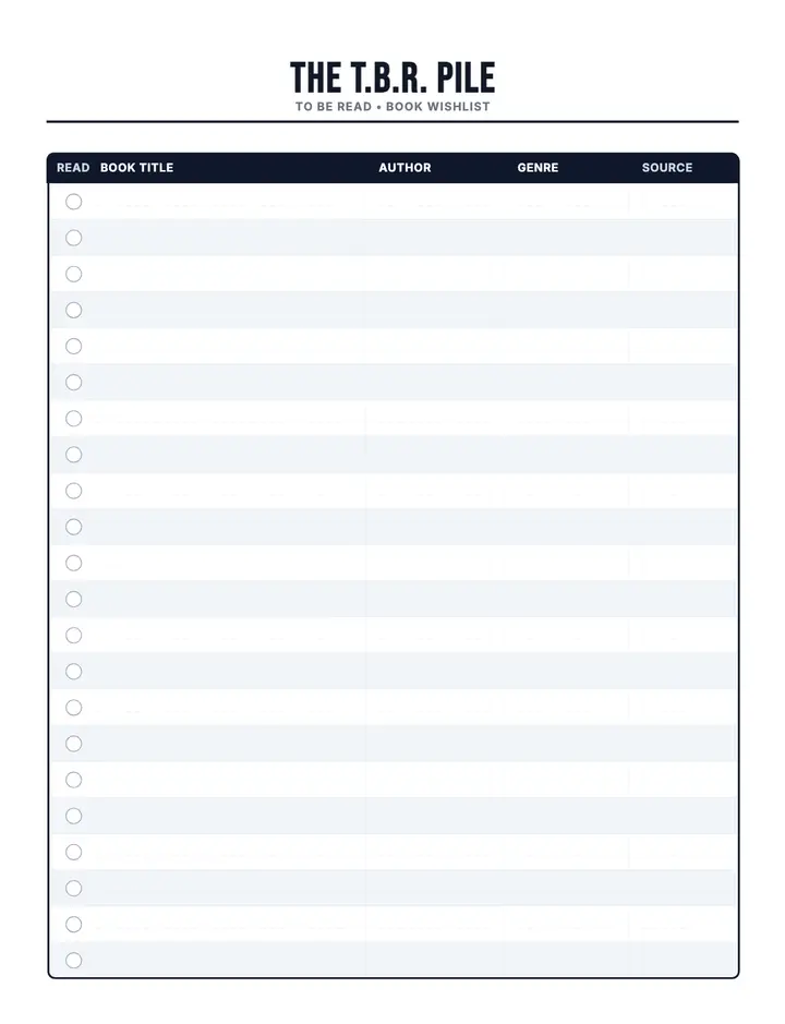 To-Be-Read (TBR) Pile printable template — Media & Books
