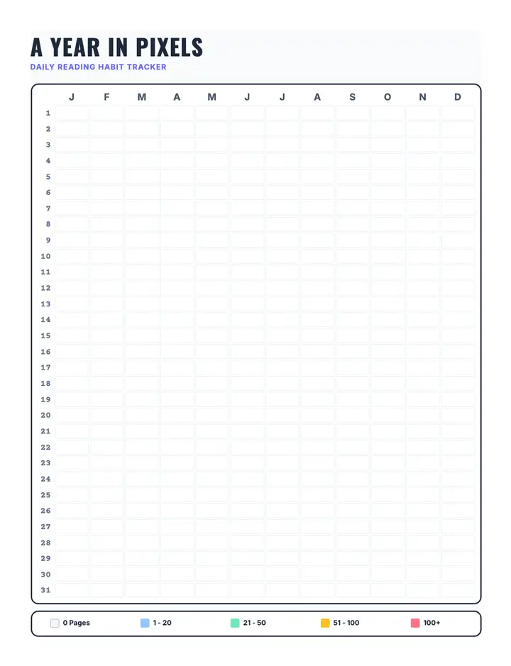 Daily Habit (Year in Pixels) printable template — Productivity