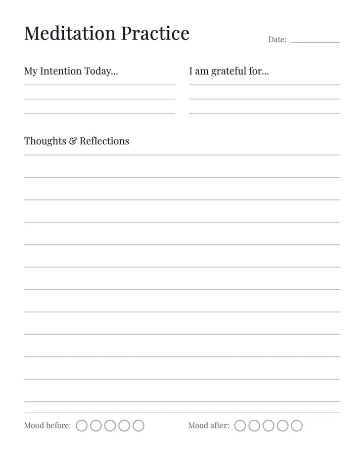 Meditation Journal — Minimalist Practice printable template — Health
