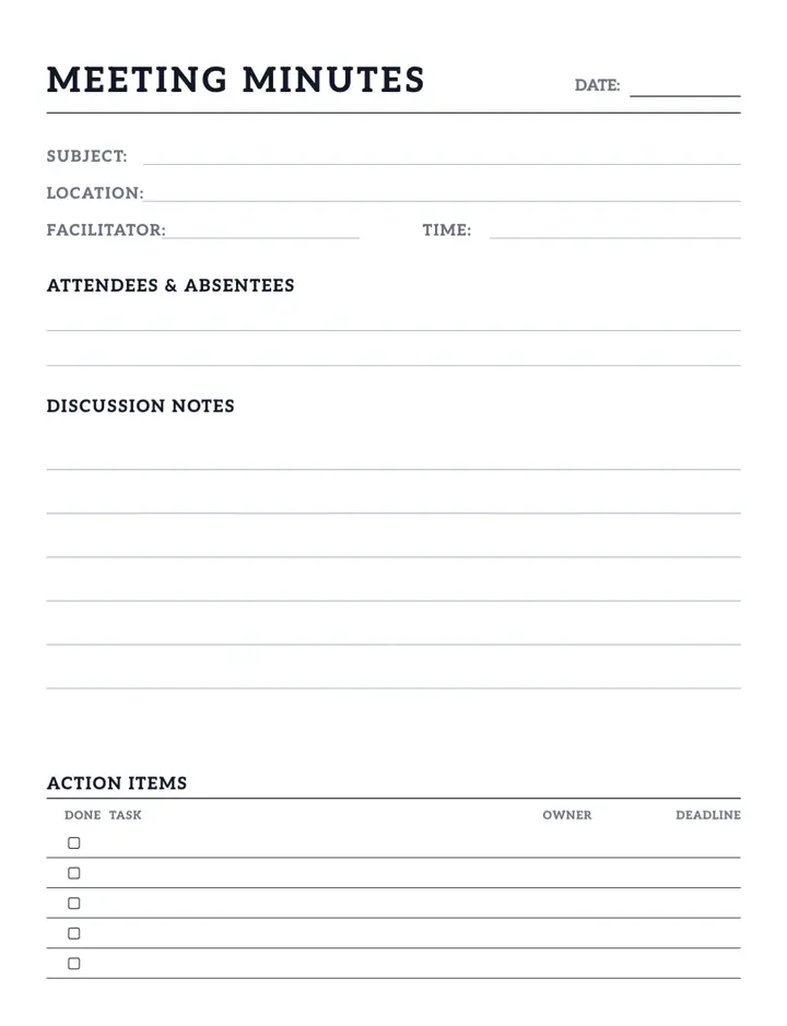 Meeting Minutes printable template — Business